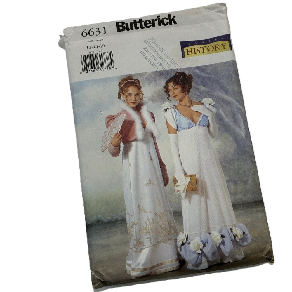 Butterick #6631 Napoleon Style Jospehine Dress Gown Pattern Size 12-14-16